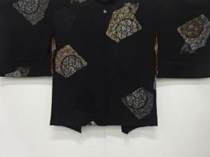 大正ロマン　漆　破れ色紙に花模様織出し　一ツ紋羽織